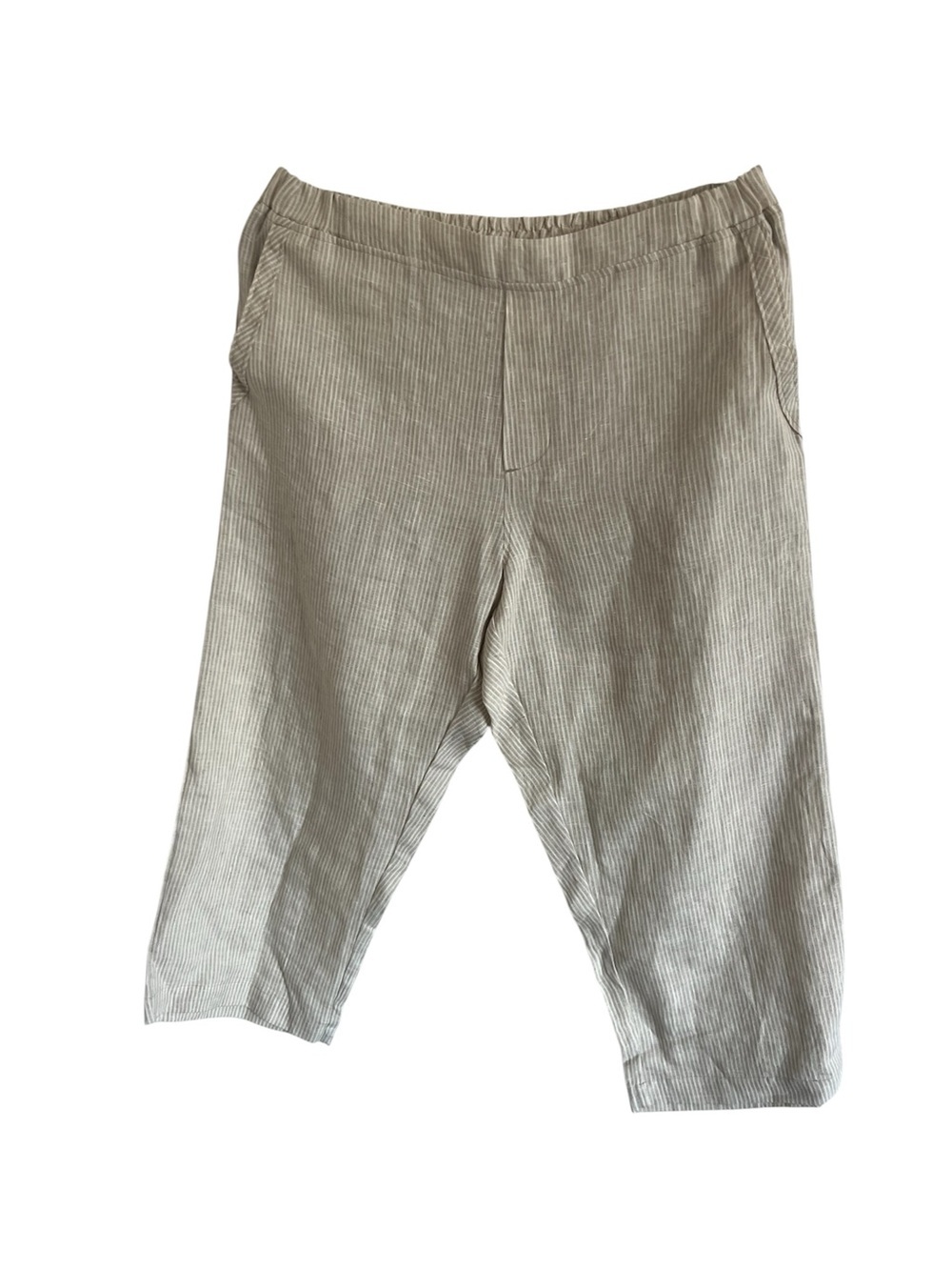 Vikolino Light Beige Striped Cropped Linen Blend Pants, size M/L